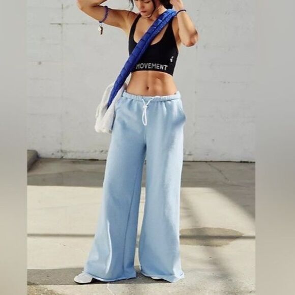 Free People Pants - Free People FP Movement Women Small For The Win Wide-Leg Pants Blue Slouchy NWOT